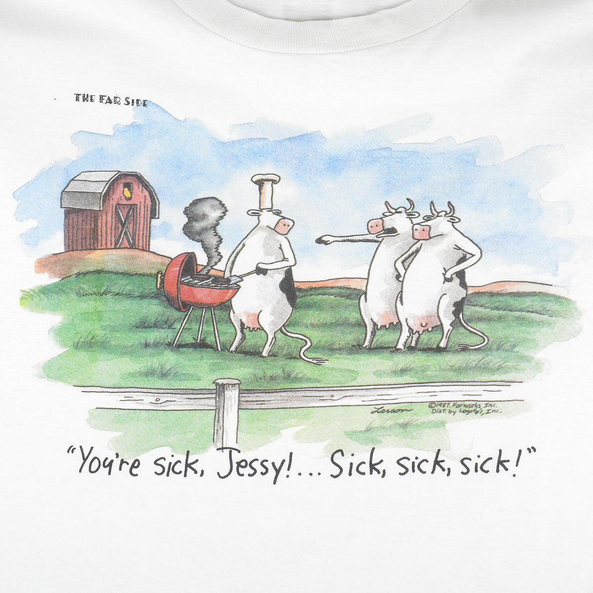 Vintage - The Far Side-Jessy The Cow & BBQ T-Shirt 1981 X-Large Vintage Retro