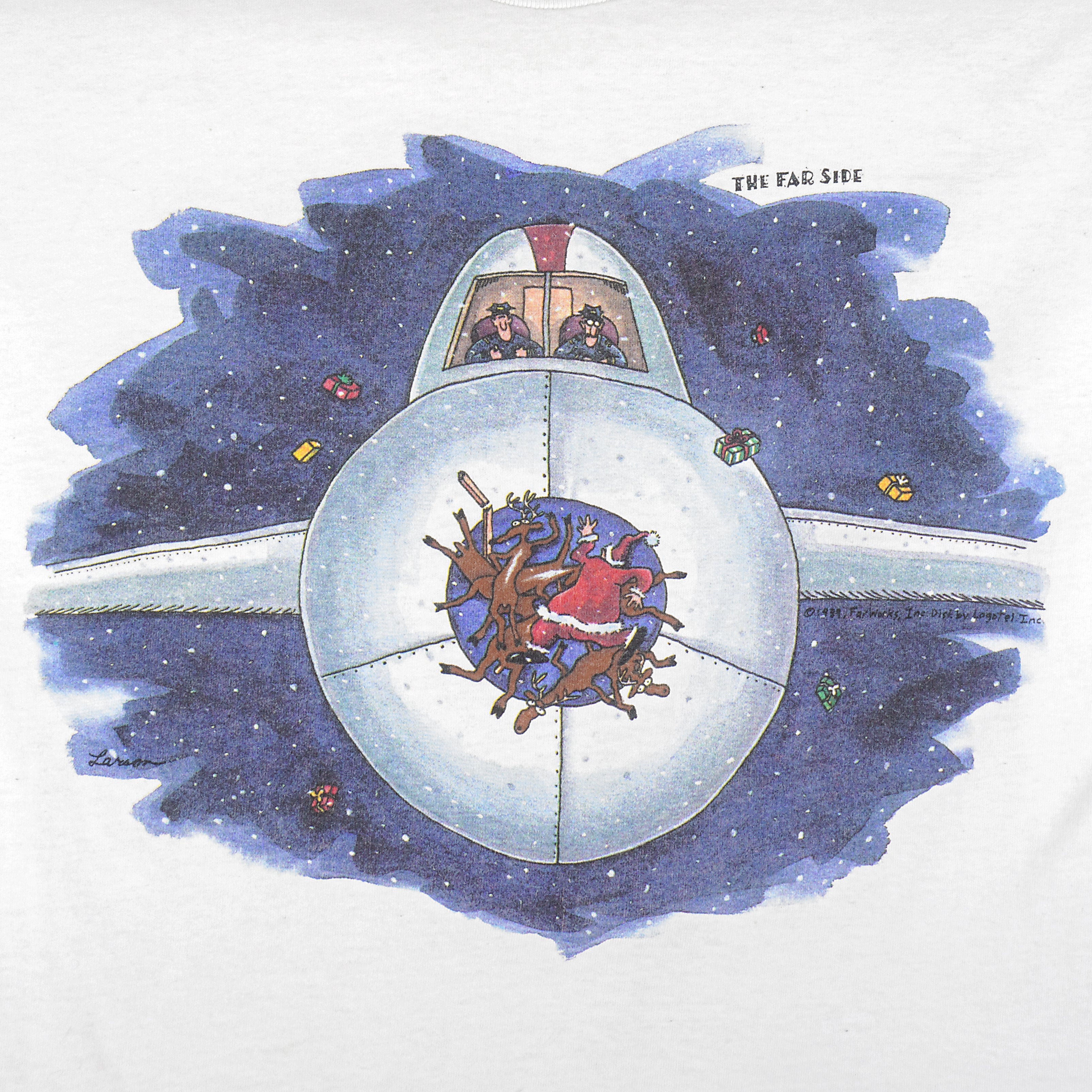 Vintage - The Far Side Airplane And Santa Clause T-Shirt 1989 Large Vintage Retro