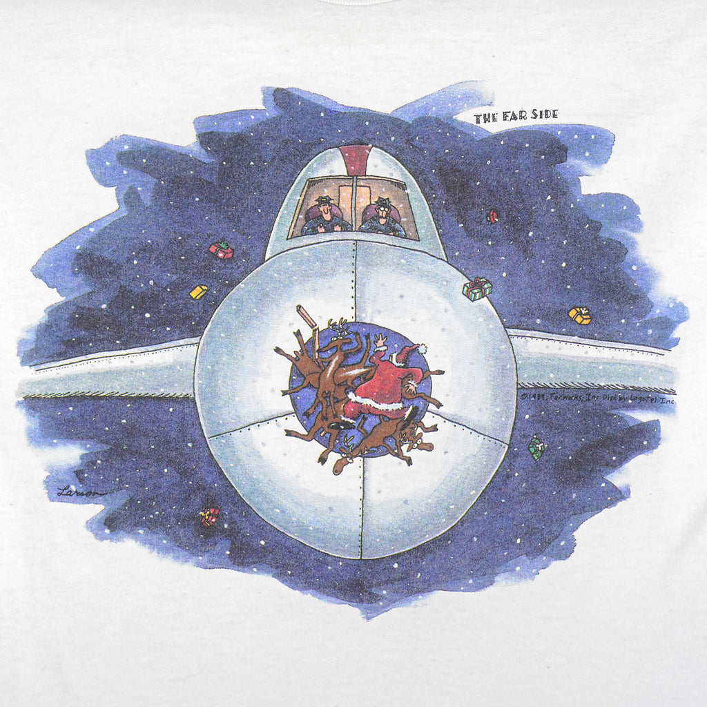 Vintage - The Far Side Airplane And Santa Clause T-Shirt 1989 Large Vintage Retro