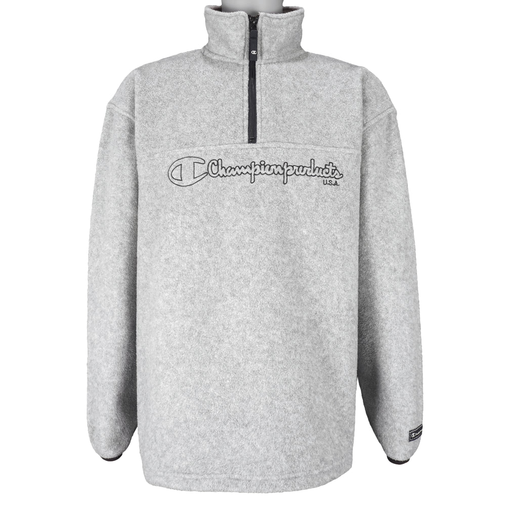 Champion - Grey 1/4 Zip Fleece Sweatshirt 1990s Large vintage retro