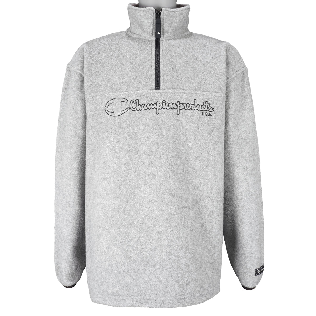 Champion - Grey 1/4 Zip Fleece Sweatshirt 1990s Large vintage retro