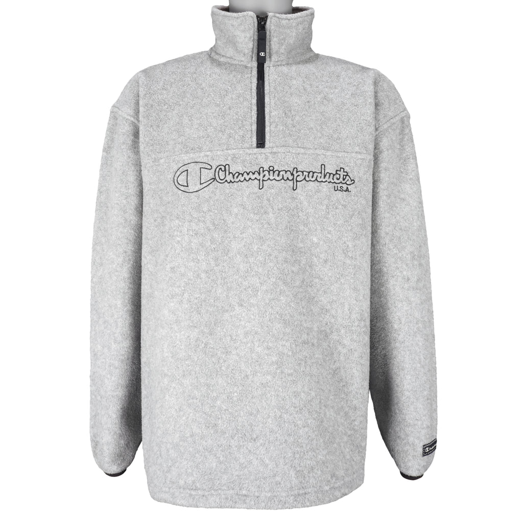 Champion - Grey 1/4 Zip Fleece Sweatshirt 1990s Large vintage retro