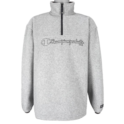 Champion - Grey 1/4 Zip Fleece Sweatshirt 1990s Large