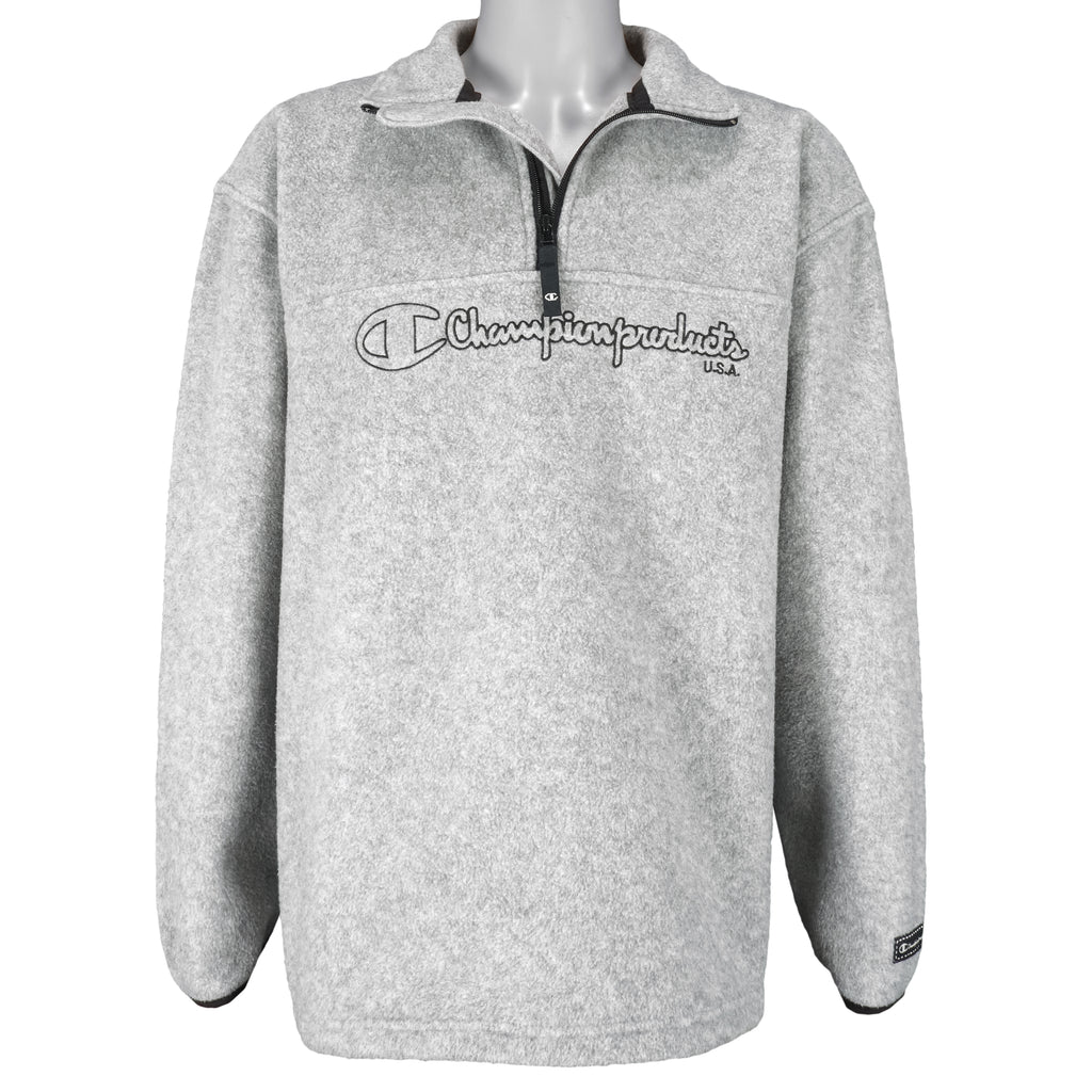 Champion - Grey 1/4Zip Fleece Sweatshirt 1990s Large vintage retro