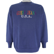 Guess - Blue Embroidered Crew Neck Sweatshirt 1990s X-Large Vintage Retro