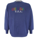 Guess - Blue Embroidered Crew Neck Sweatshirt 1990s X-Large