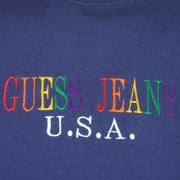Guess - Blue Embroidered Crew Neck Sweatshirt 1990s X-Large Vintage Retro