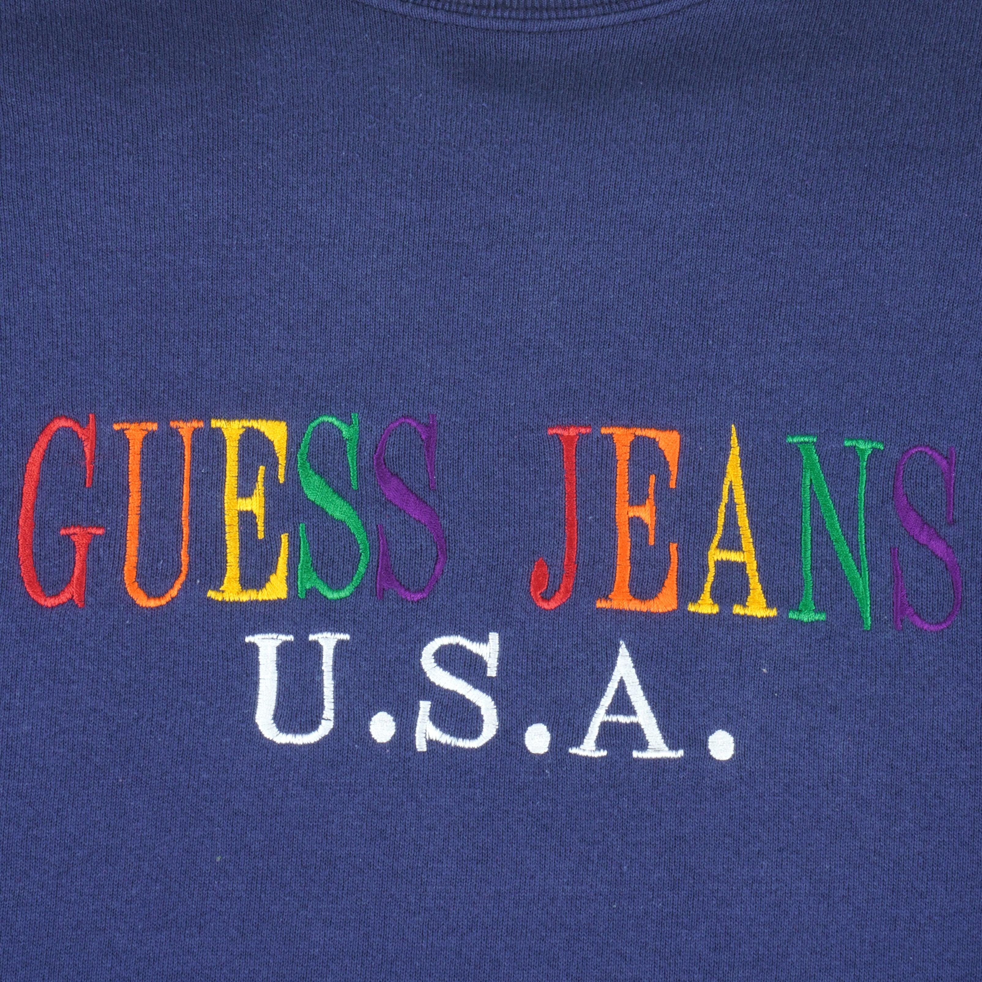Guess - Blue Embroidered Crew Neck Sweatshirt 1990s X-Large Vintage Retro