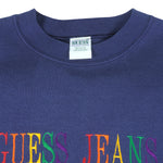 Guess - Blue Embroidered Crew Neck Sweatshirt 1990s X-Large Vintage Retro