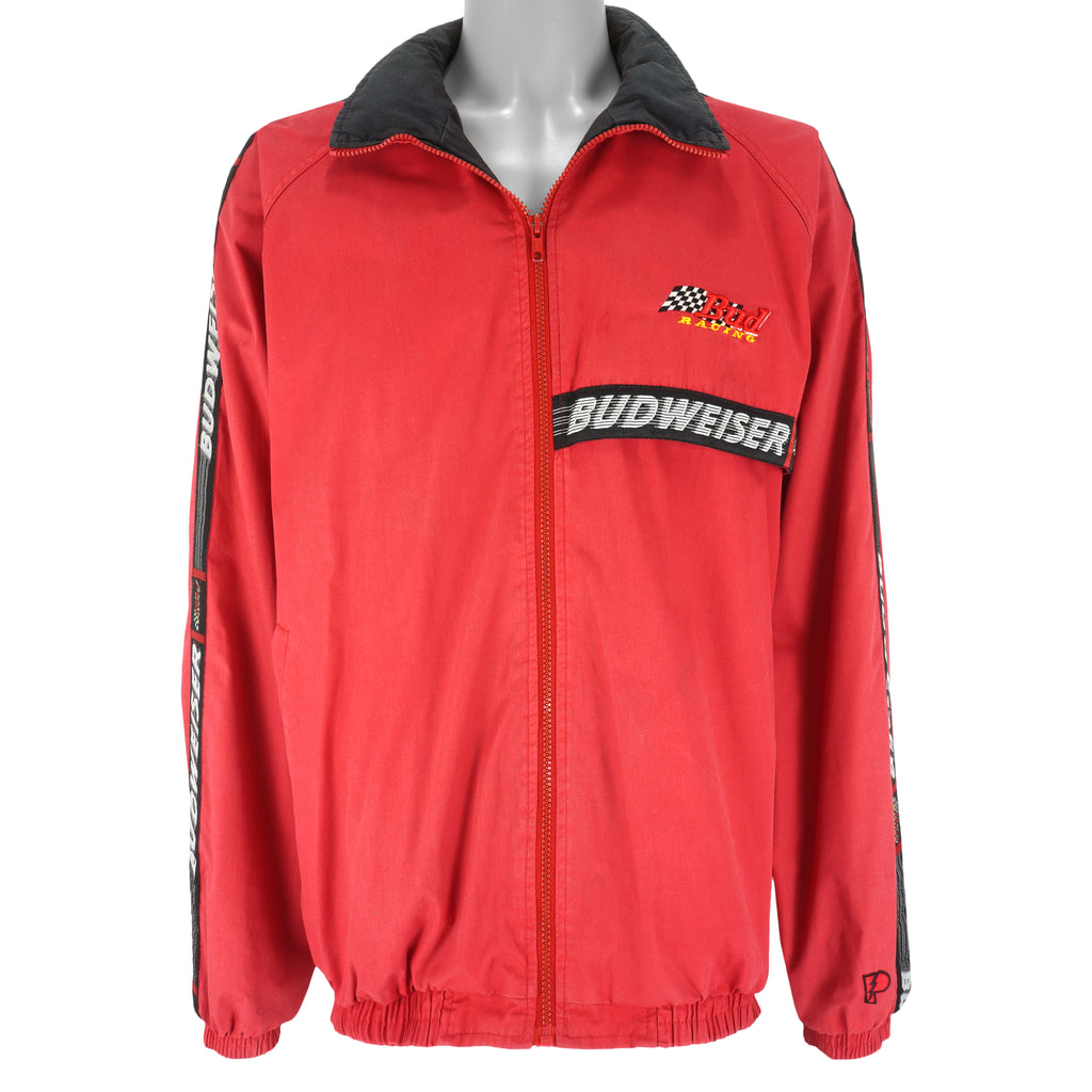 NASCAR (Pro Player) - Red Budweiser Racing Zip-Up Jacket 1990s X-Large Vintage Retro