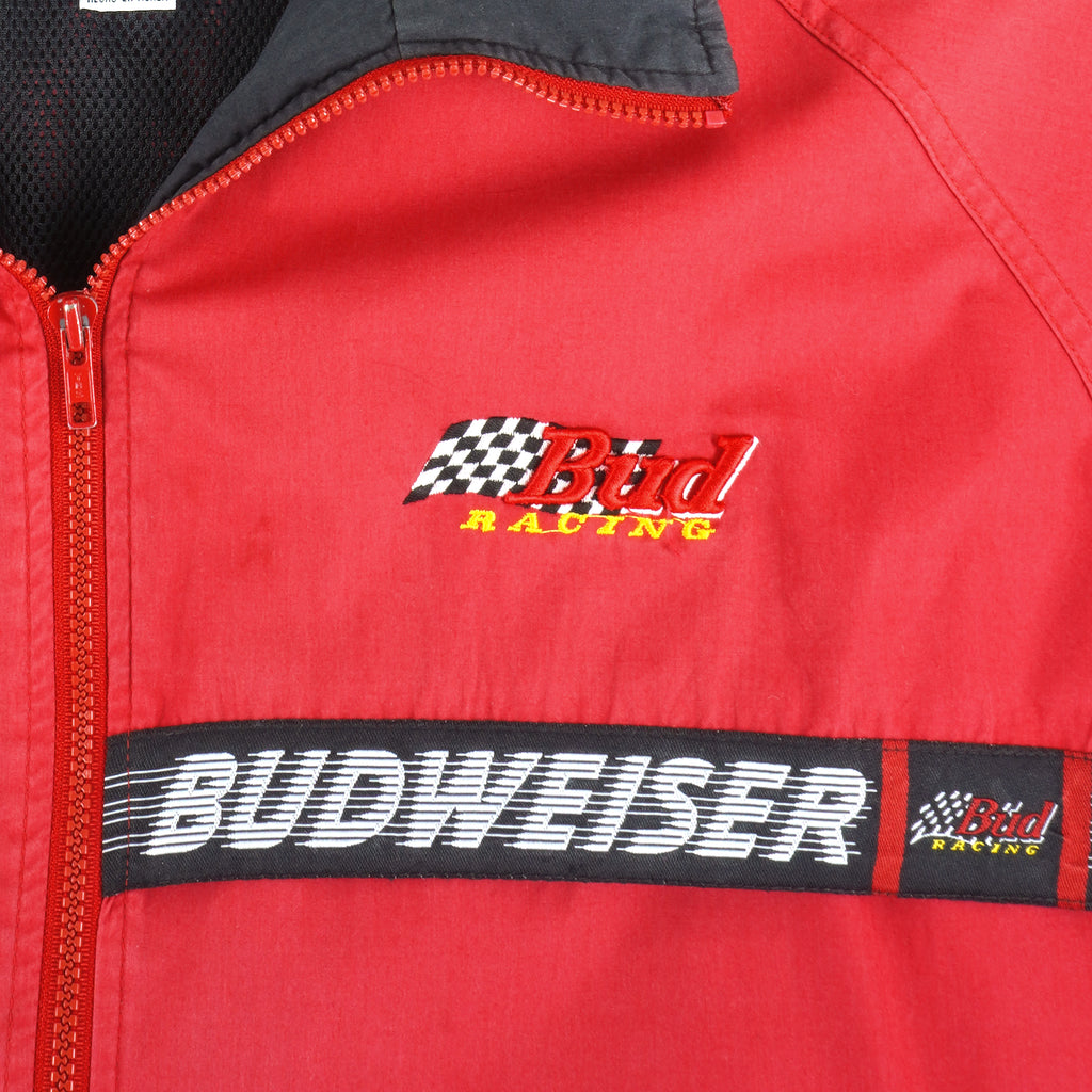 NASCAR (Pro Player) - Red Budweiser Racing Zip-Up Jacket 1990s X-Large Vintage Retro