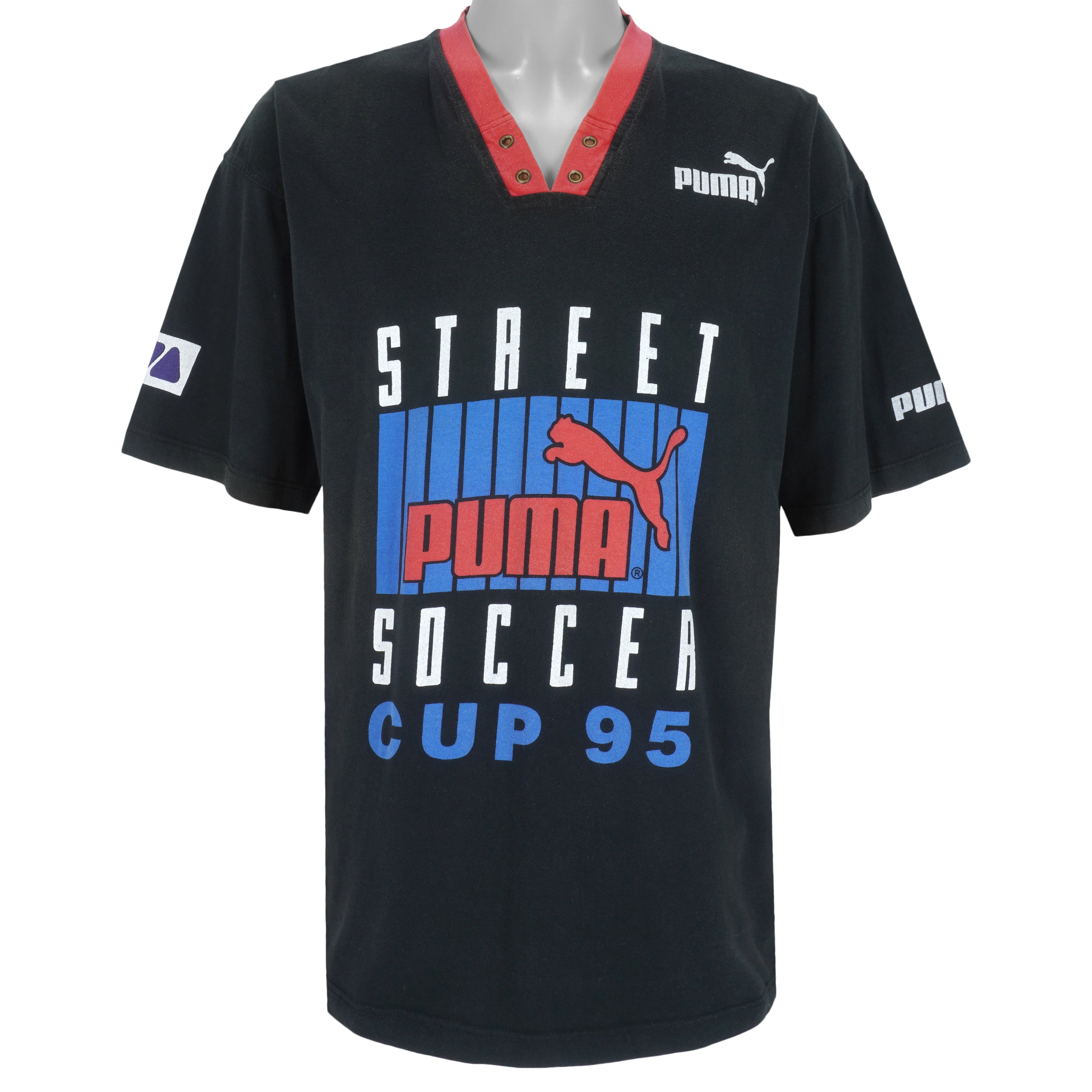 Puma - Black Soccer Cup 95 T-Shirt 1995 Large Vintage Retro Football