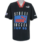 Puma - Black Soccer Cup 95 T-Shirt 1995 Large Vintage Retro Football