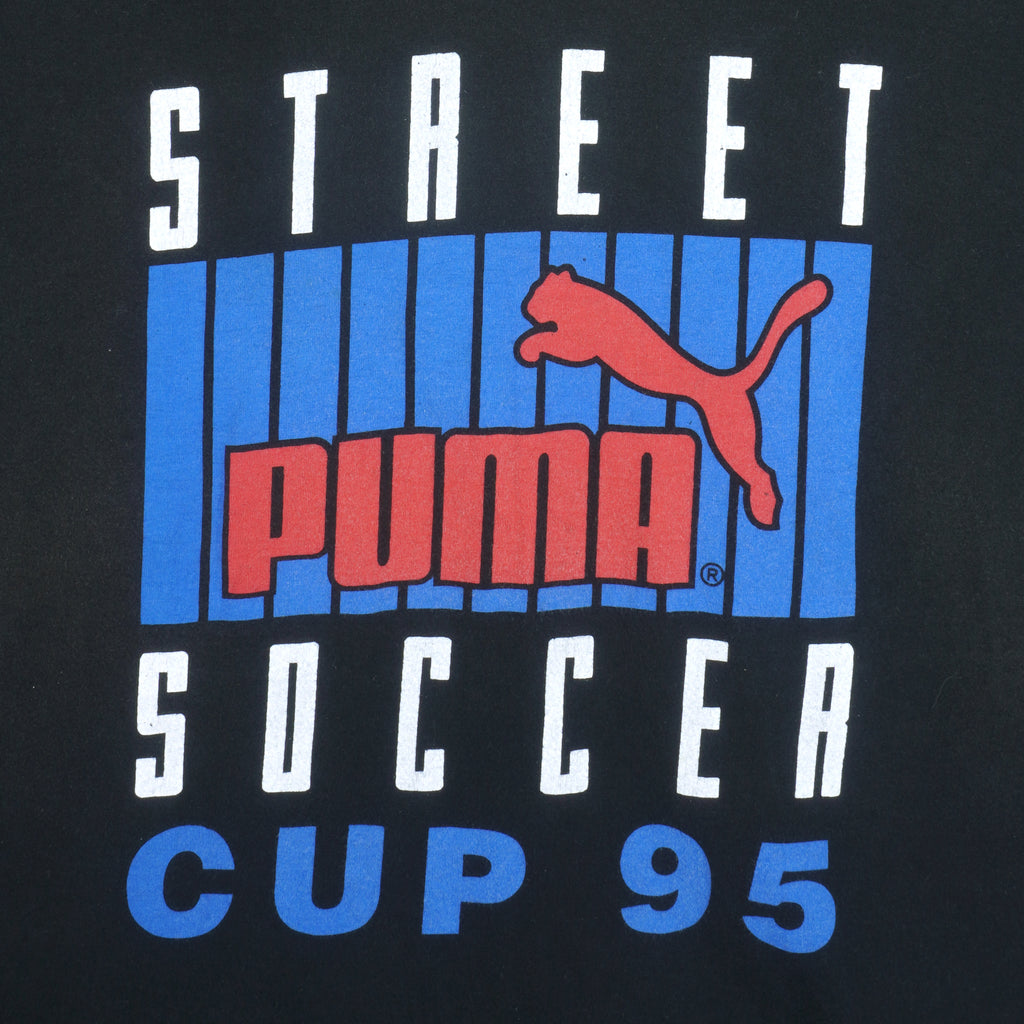 Puma - Black Soccer Cup 95 T-Shirt 1995 Large Vintage Retro Football