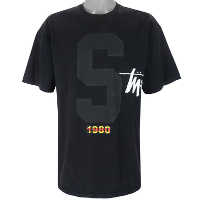 Stussy - Black S 1980 Spell-Out T-Shirt 2000s X-Large