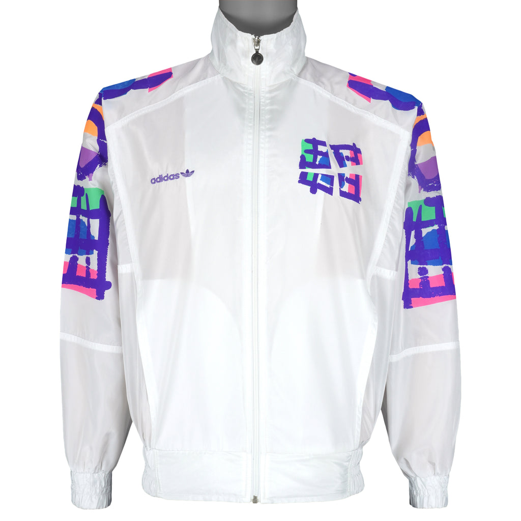 Adidas - White Zip-Up Windbreaker 1990s Medium Vintage Retro