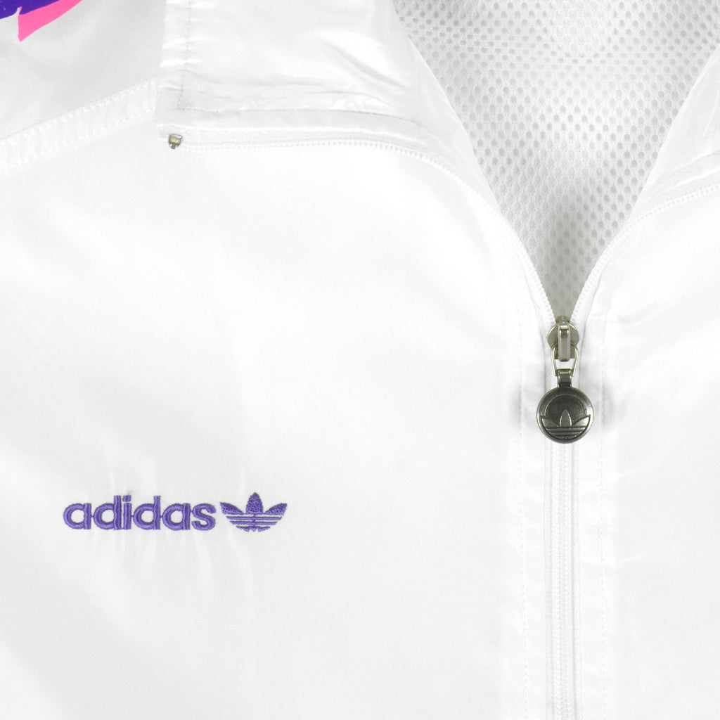 Adidas - White Zip-Up Windbreaker 1990s Medium Vintage Retro