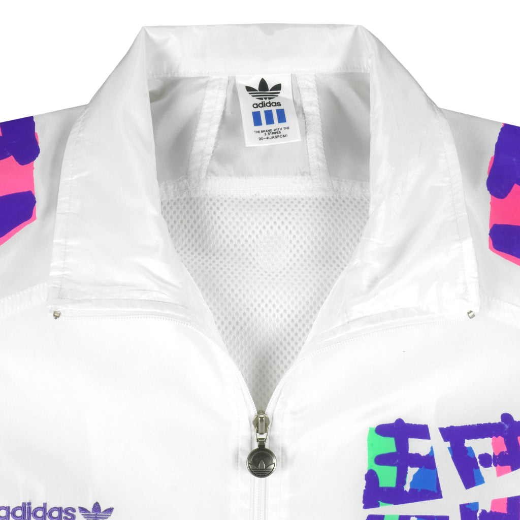 Adidas - White Zip-Up Windbreaker 1990s Medium Vintage Retro