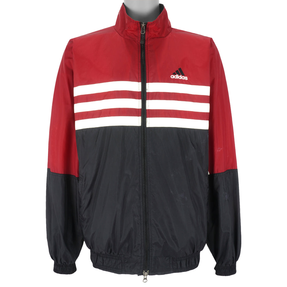 Adidas - Red & Black Zip-Up Windbreaker 1990s Large Vintage Retro