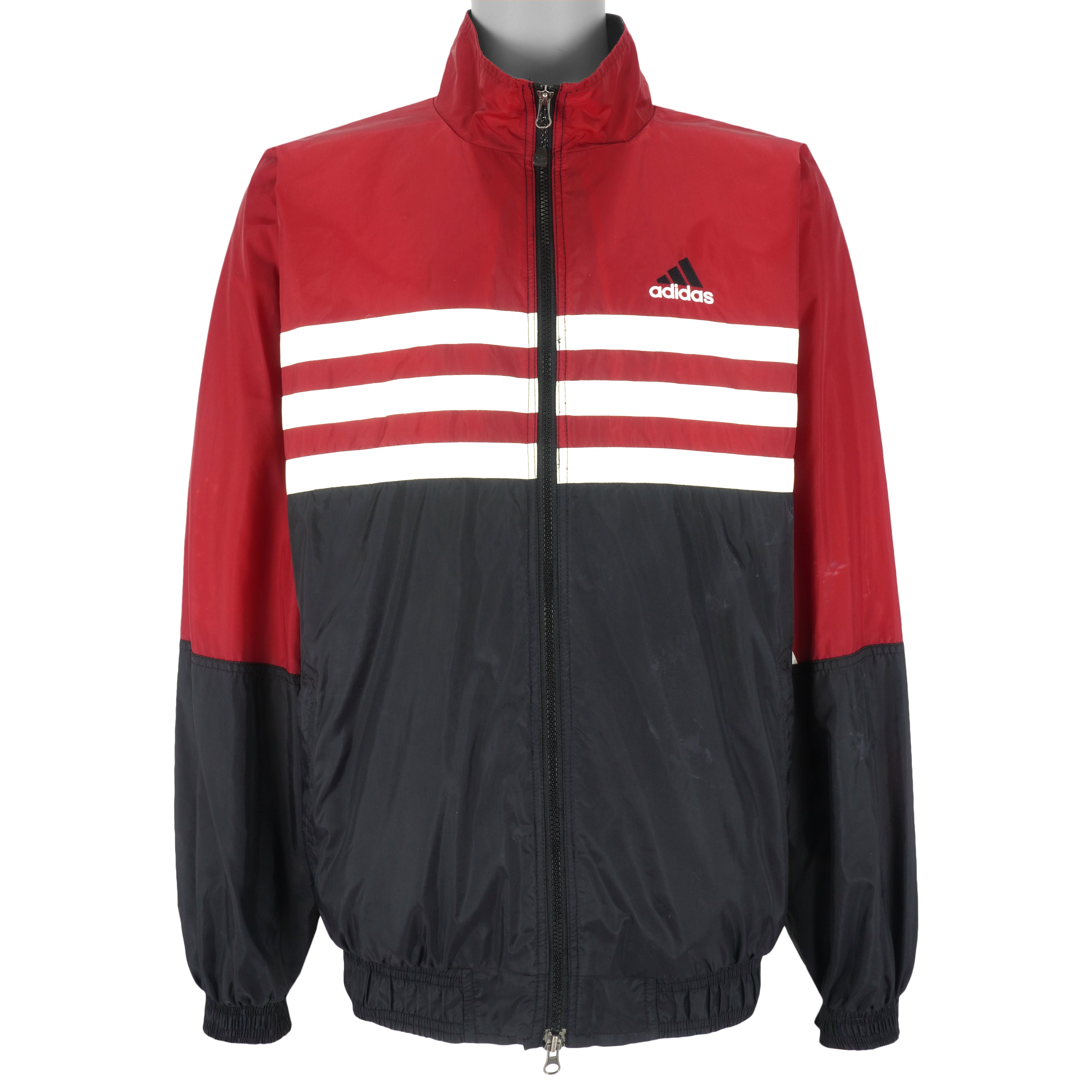 Adidas - Red & Black Zip-Up Windbreaker 1990s Large Vintage Retro