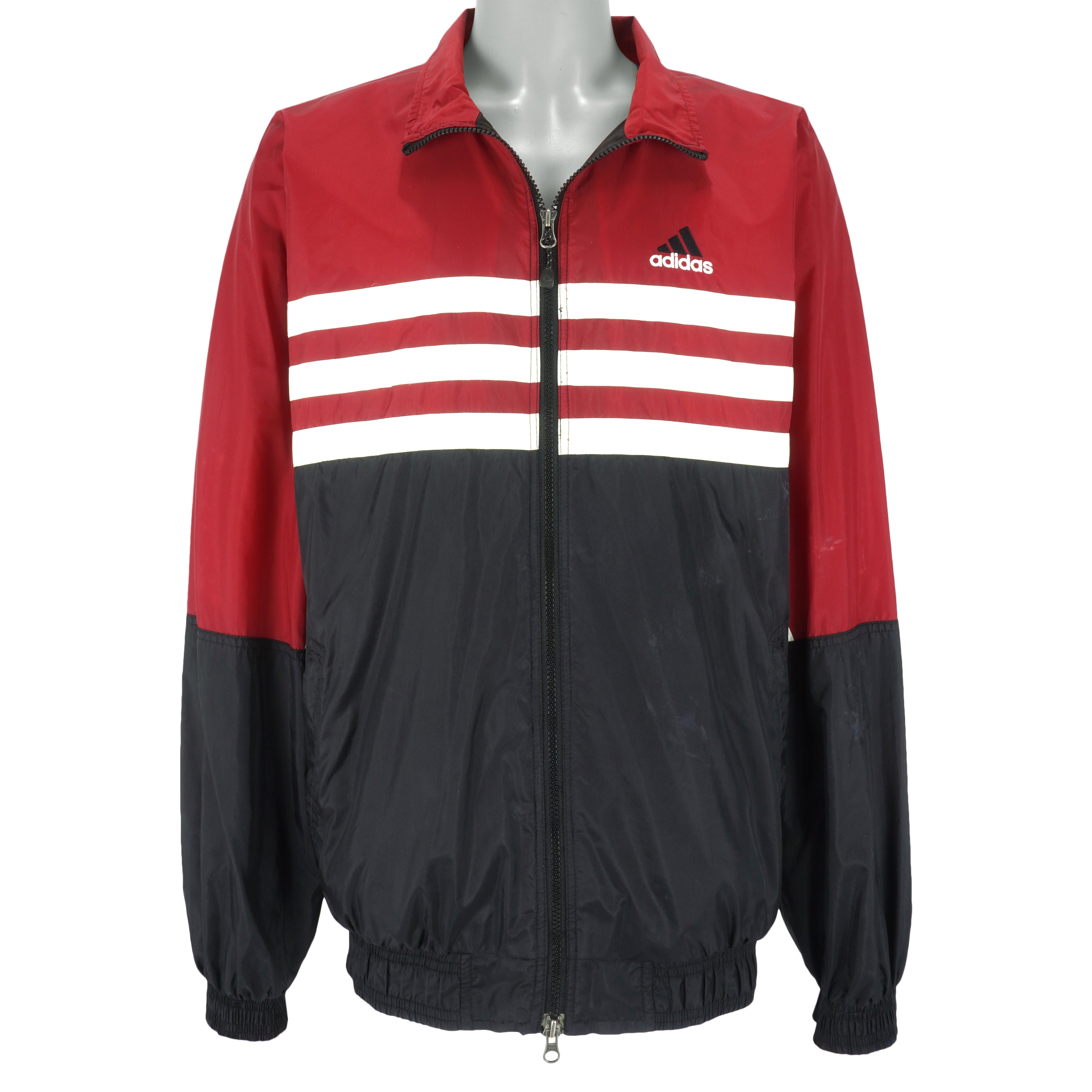 Adidas - Red & Black Zip-Up Windbreaker 1990s Large Vintage Retro