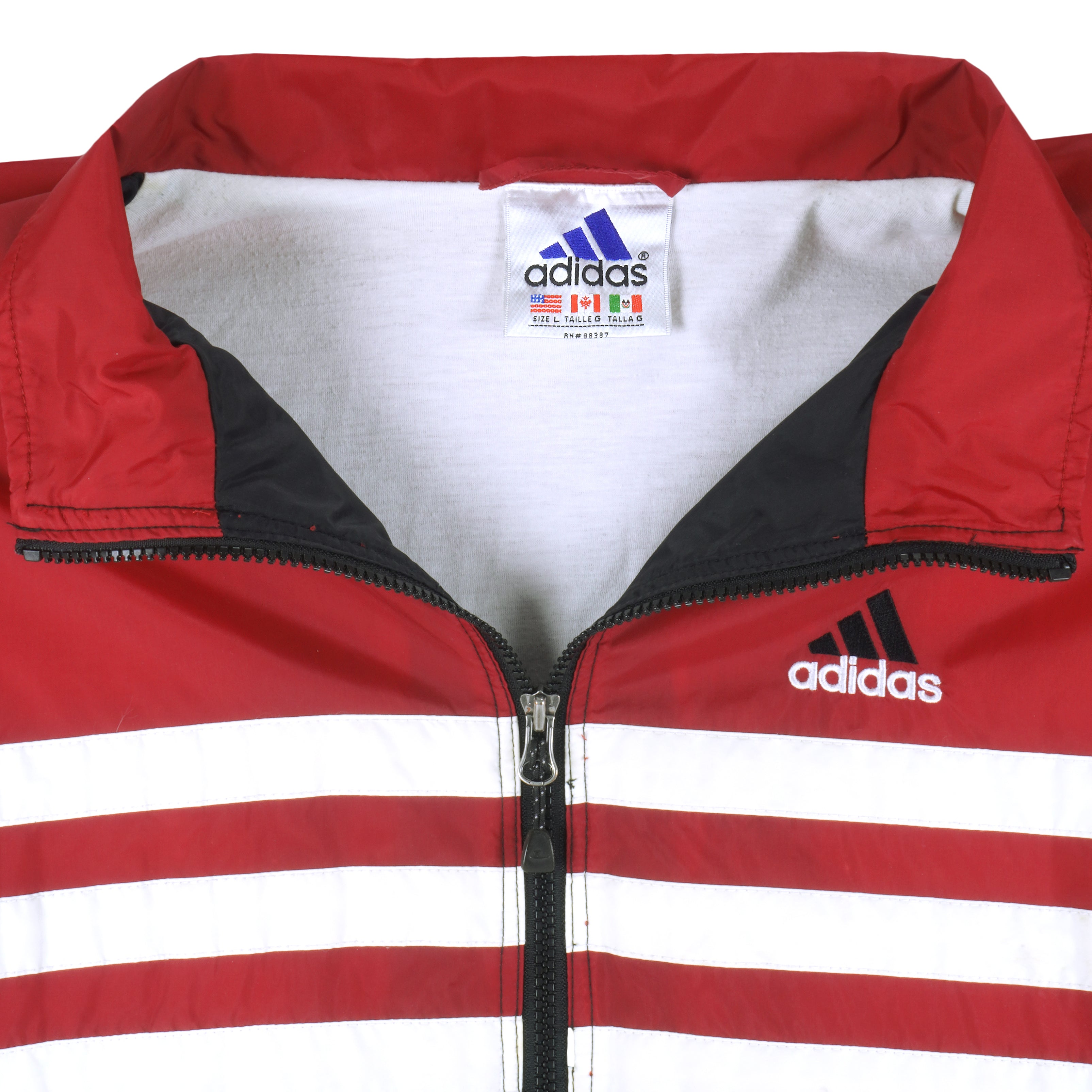 Adidas - Red & Black Zip-Up Windbreaker 1990s Large Vintage Retro