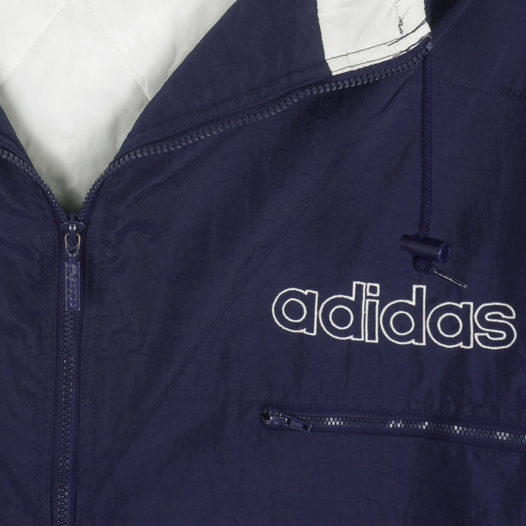 Adidas - Navy Blue Zip-Up Hooded Jacket 1990s Medium Vintage Retro