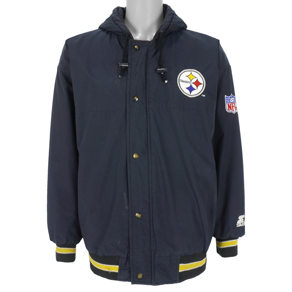 Starter - Pittsburgh Steelers Zip-Up Hooded Jacket 1990s Medium Vintage Retro Football