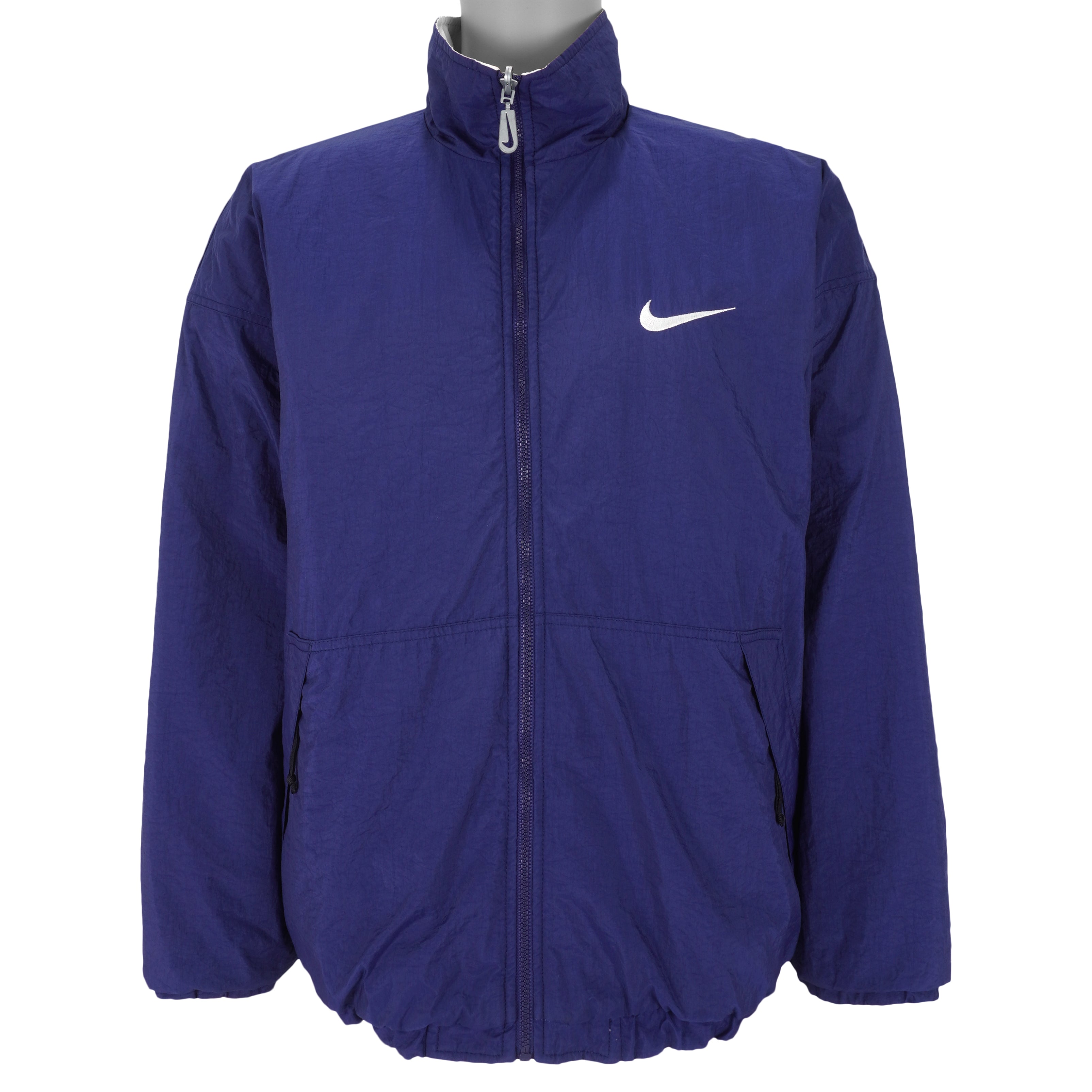 Nike - Blue & White Big Logo Reversible Jacket 1990s Large Vintage Retro