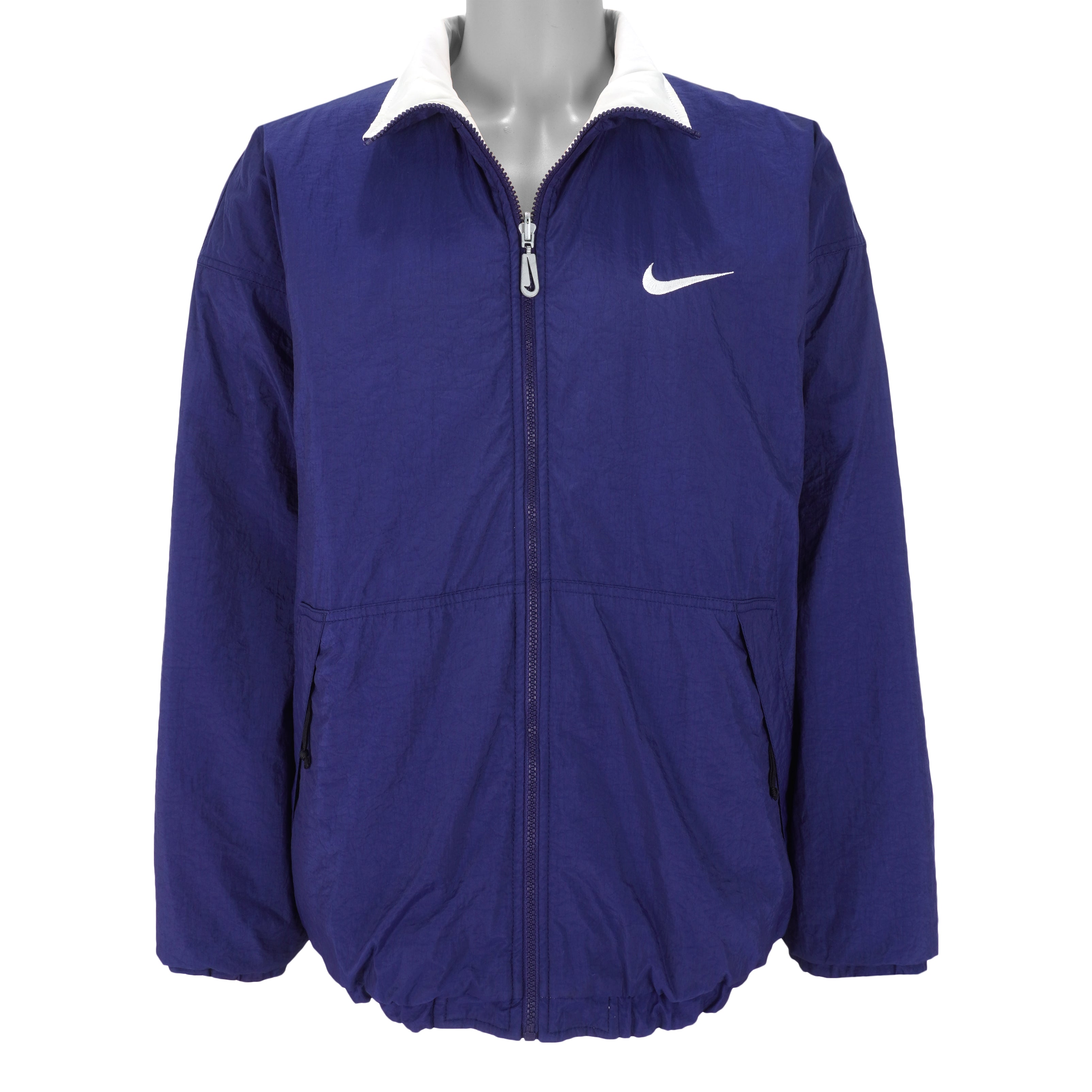 Nike - Blue & White Big Logo Reversible Jacket 1990s Large Vintage Retro