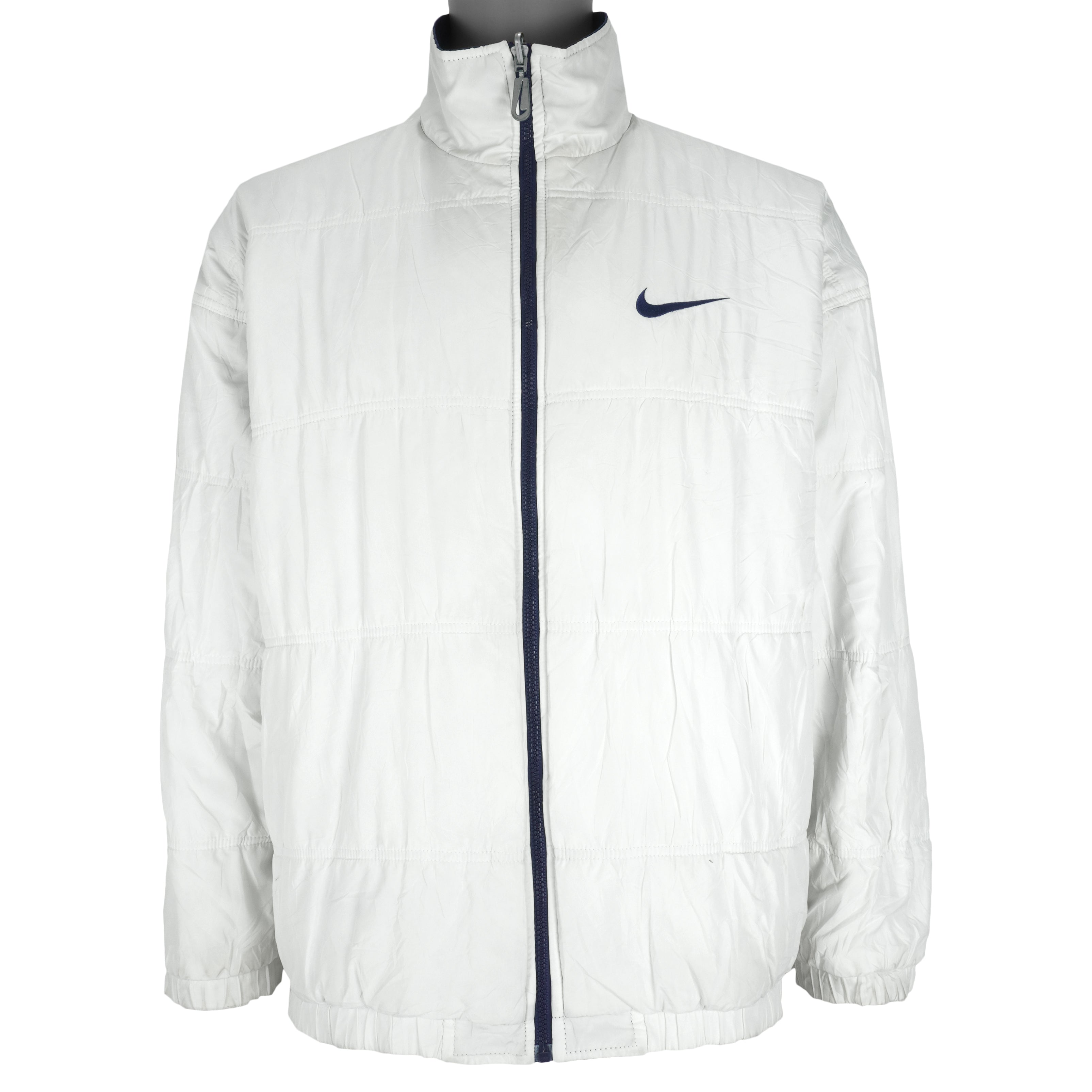 Nike - Blue & White Big Logo Reversible Jacket 1990s Large Vintage Retro