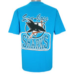 NHL (Waves) - Blue San Jose Sharks Slap Shot T-Shirt 1991 Large Vintage Retro Hockey