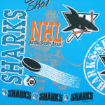 NHL (Waves) - Blue San Jose Sharks Slap Shot T-Shirt 1991 Large Vintage Retro Hockey