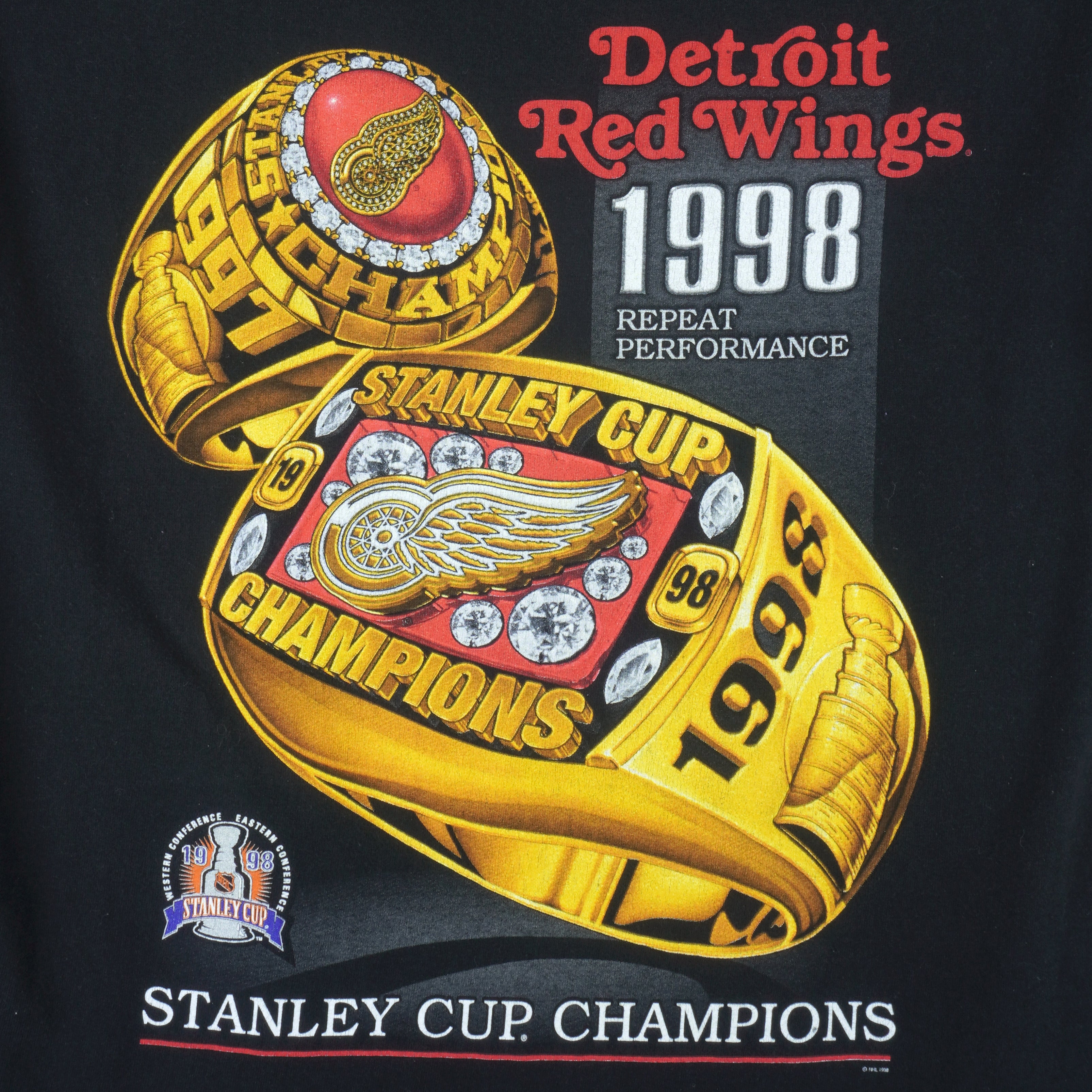 NHL - Detroit Red Wings, Stanley Cup Champs T-Shirt 1998 Large Vintage Retro Hockey