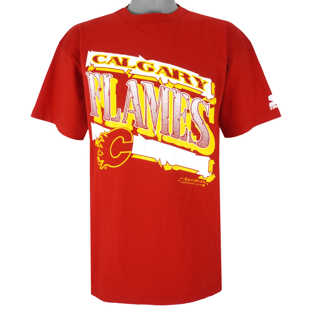 Starter - Calgary Flames Big Spell-Out T-Shirt 1991 X-Large Vintage Retro Hockey