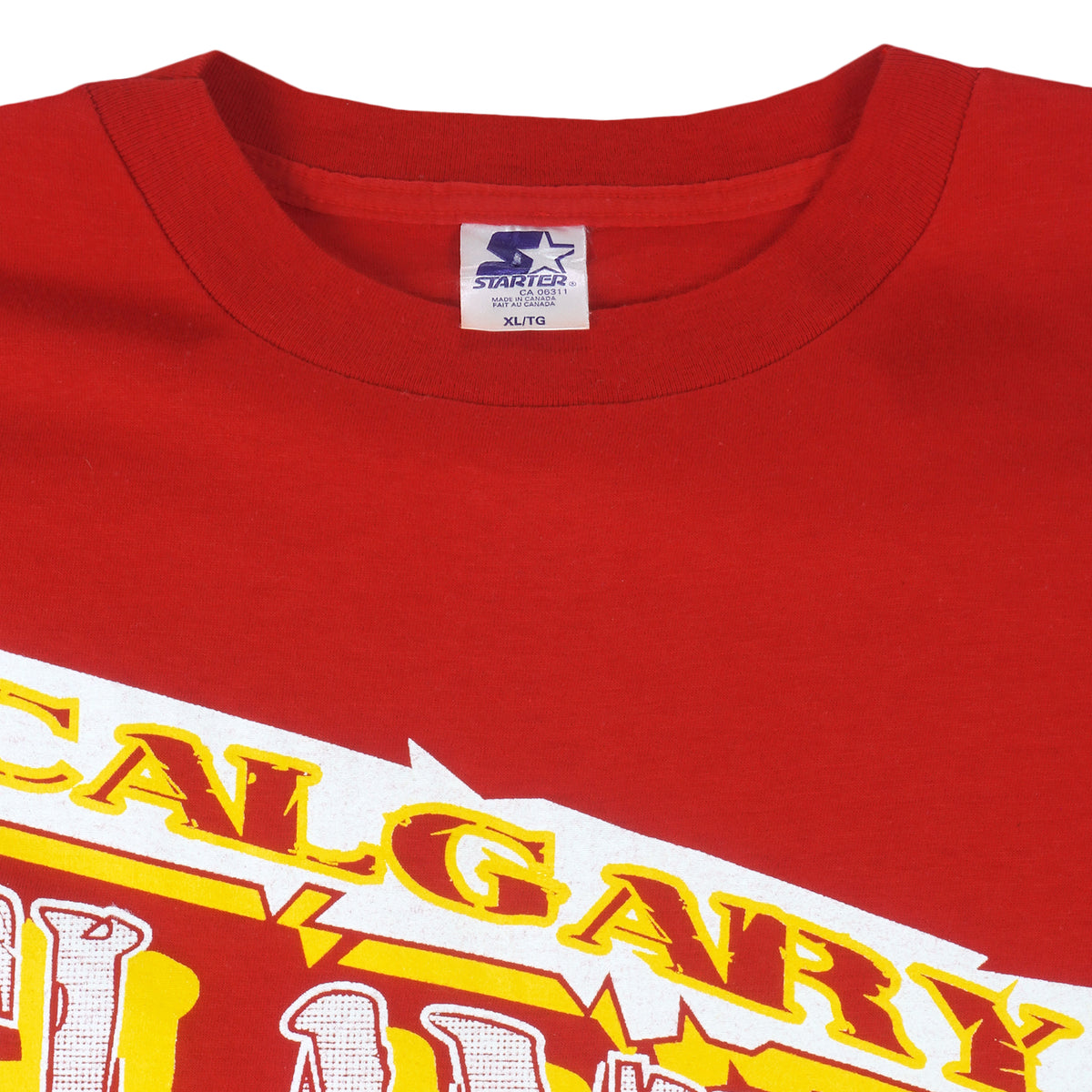 Starter - Calgary Flames Big Spell-Out T-Shirt 1991 X-Large Vintage Retro Hockey