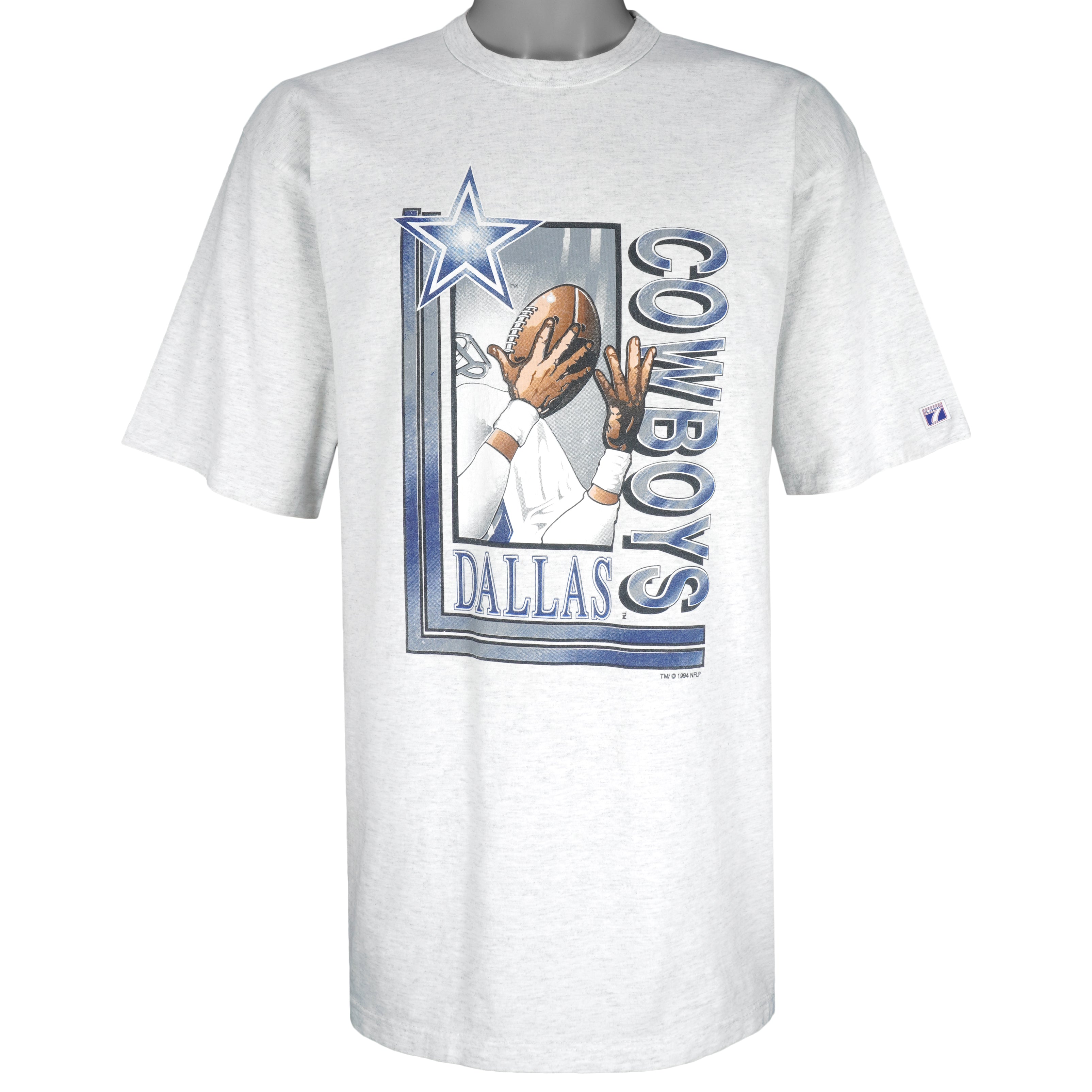 NFL (Logo 7) - Grey Dallas Cowboys Big Logo T-Shirt 1994 X-Large Vintage Retro Football