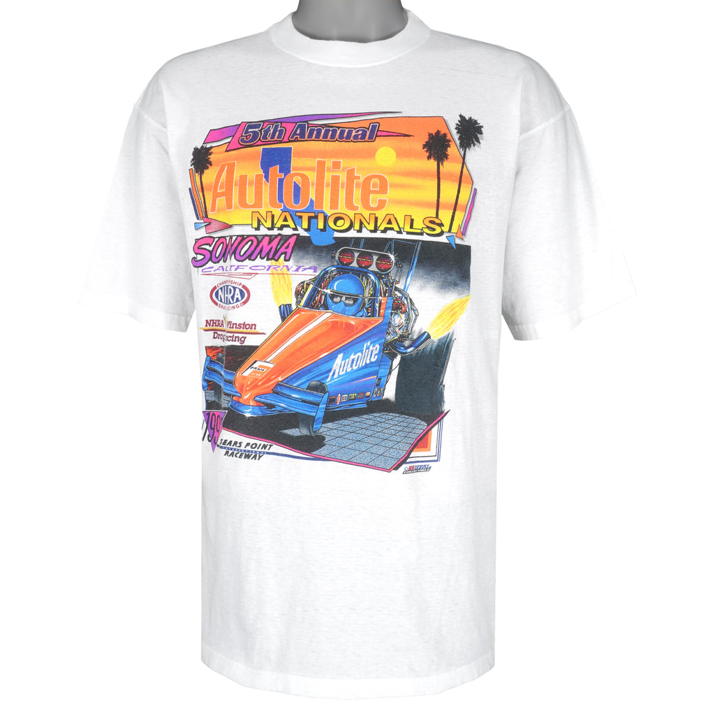 NASCAR - White Sonoma Nationals, Autolite T-Shirt 1992 Large Vintage Retro