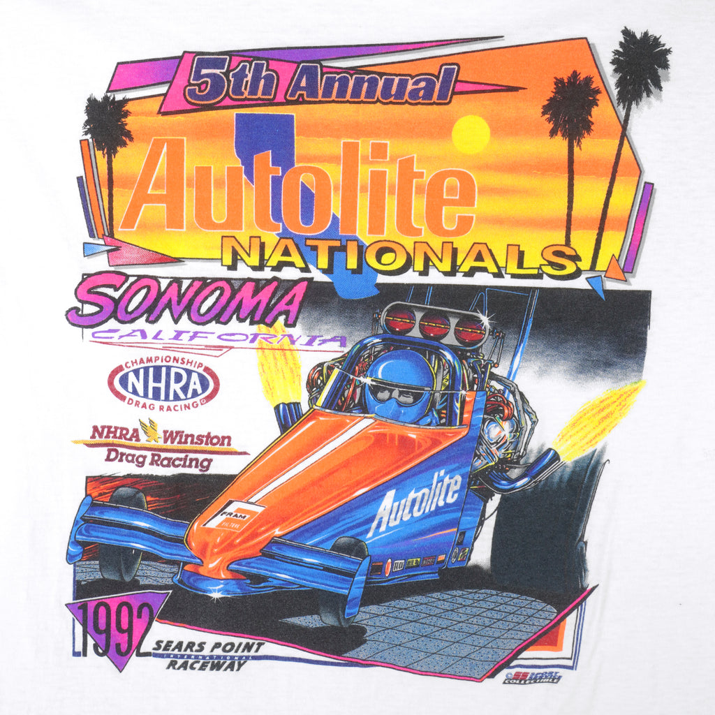 NASCAR - White Sonoma Nationals, Autolite T-Shirt 1992 Large Vintage Retro