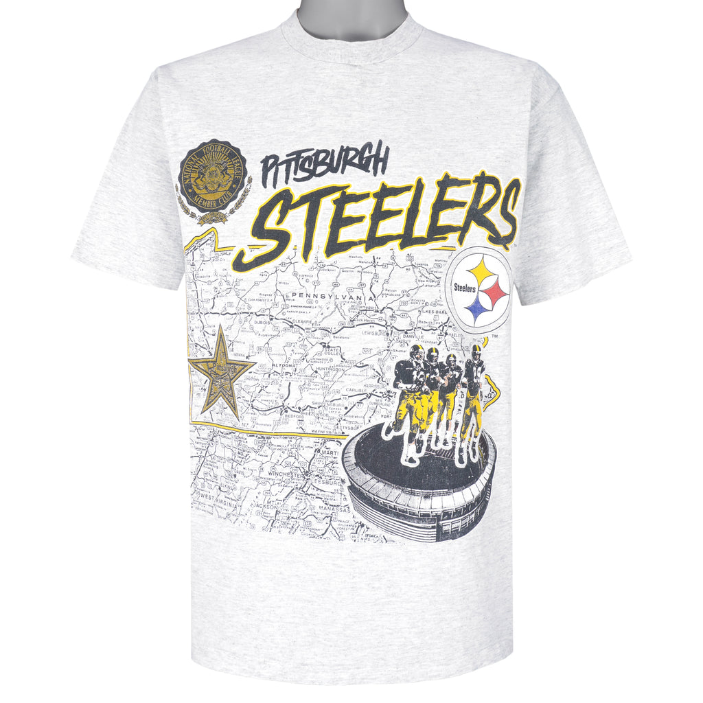 NFL (Nutmeg) - Pittsburgh Steelers Spell-Out T-Shirt 1990s Large Vintage Retro Football