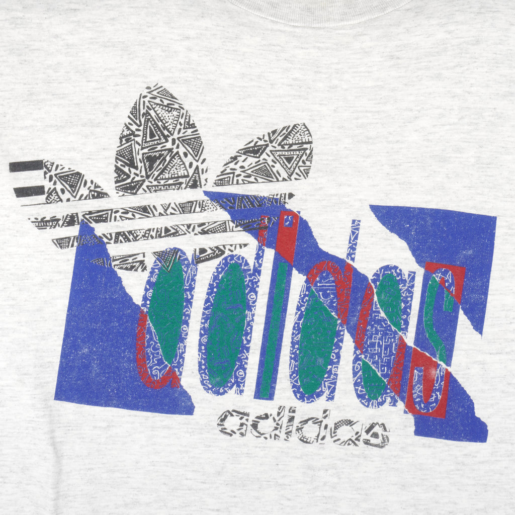 Adidas - White Big Spell-Out T-Shirt 1990s Large Vintage Retro