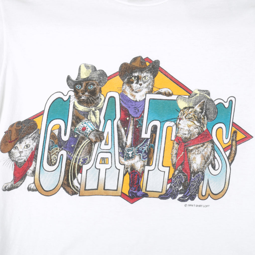 Vintage (Oneita) - White Cats T-Shirt 1990s Medium Vintage Retro