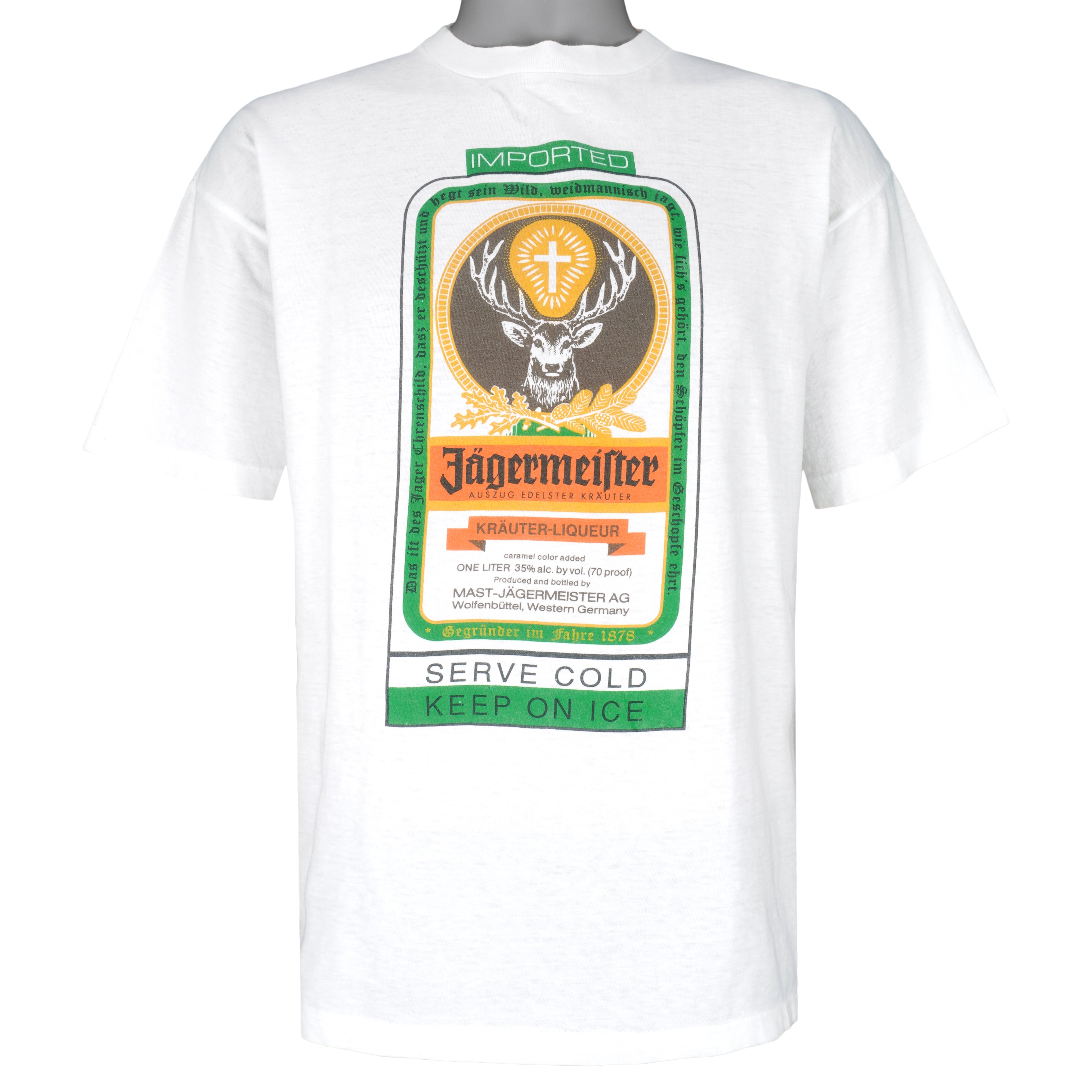 Vintage - Imported Krauter Liqueur Serve Cold Keep On Ice T-Shirt 1990s X-Large Vintage Retro