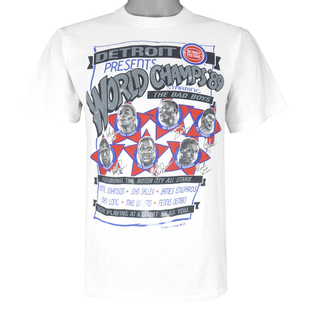 NBA (Nutmeg) - Detroit Pistons World Champs Starring T-Shirt 1989 Medium Vintage Retro Basketball