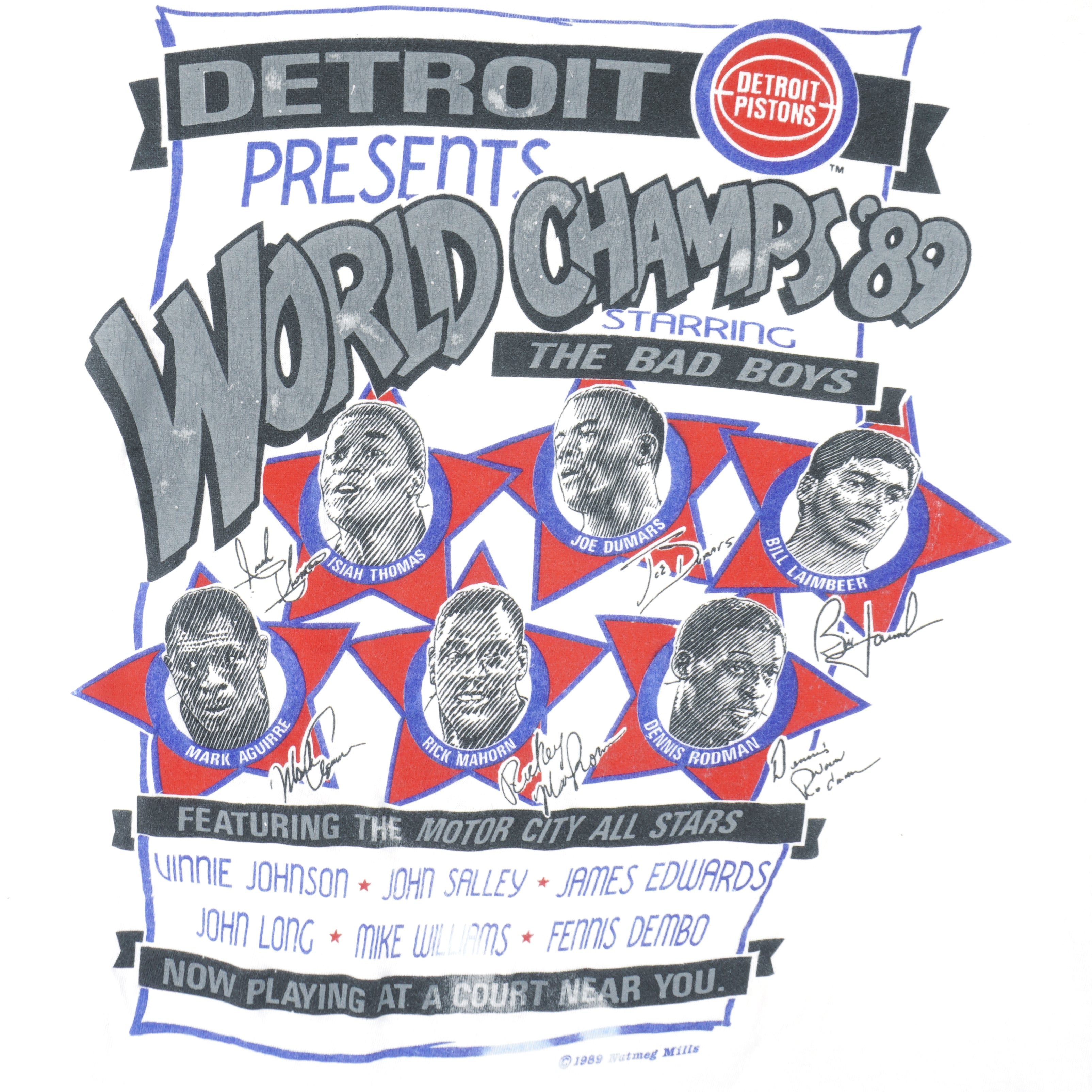 NBA (Nutmeg) - Detroit Pistons World Champs Starring T-Shirt 1989 Medium Vintage Retro Basketball