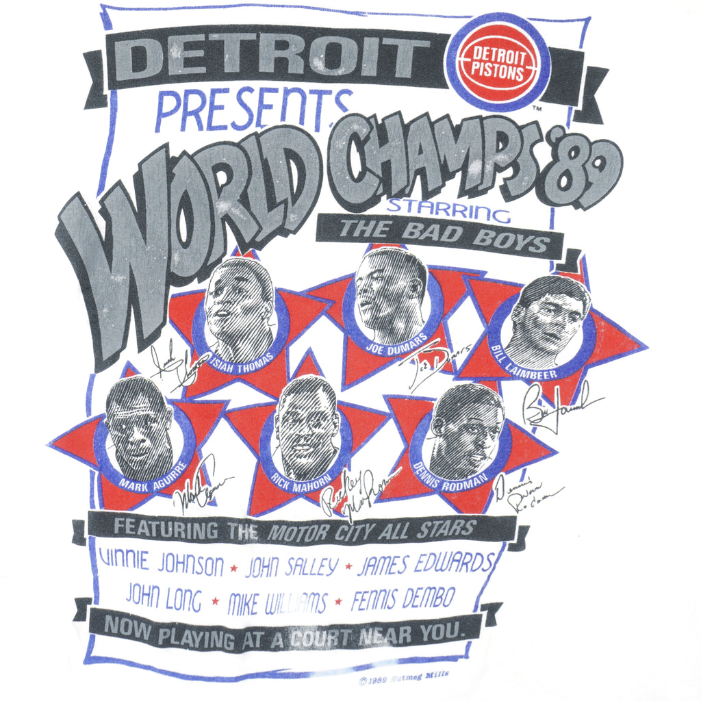 NBA (Nutmeg) - Detroit Pistons World Champs Starring T-Shirt 1989 Medium Vintage Retro Basketball