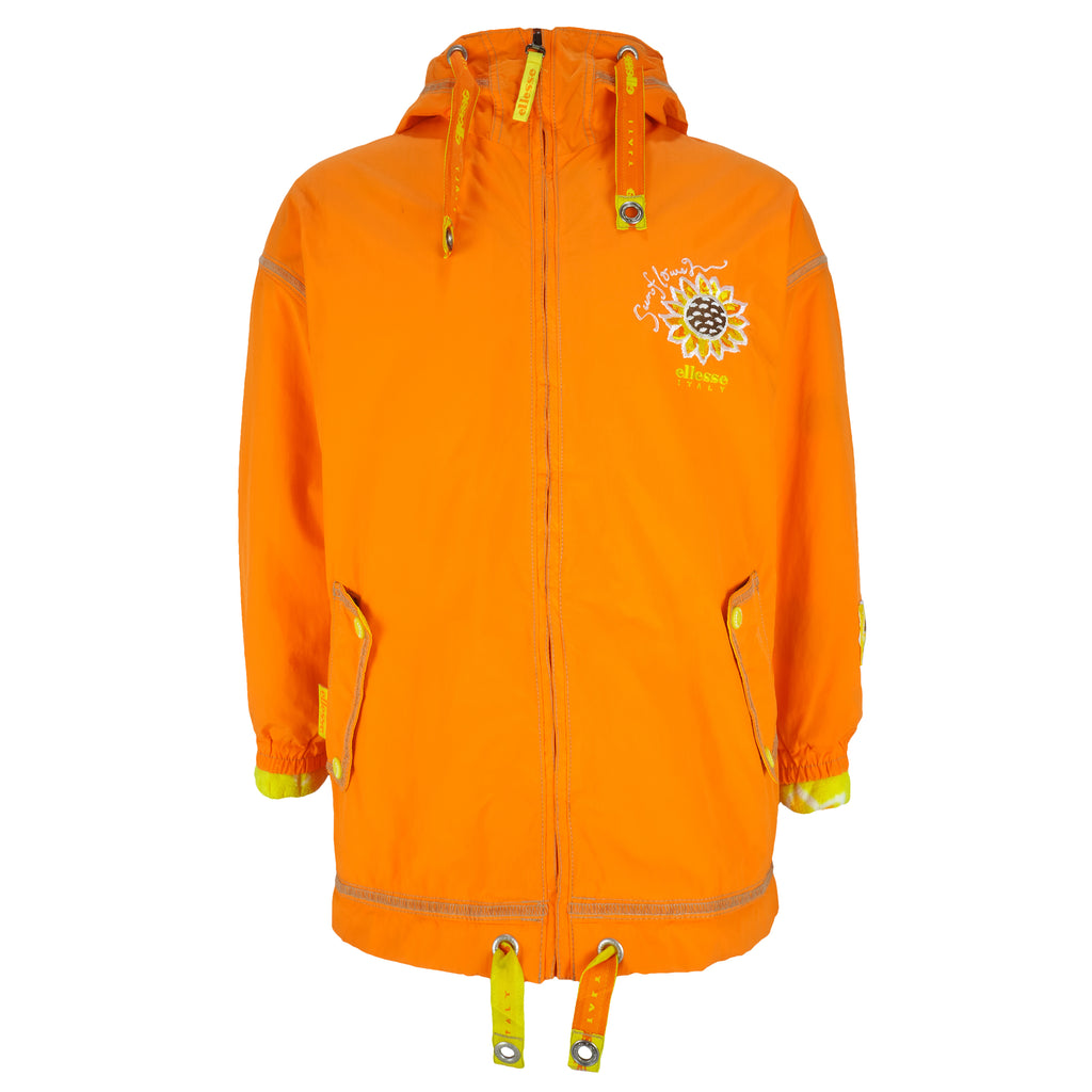 Ellesse - Orange & Yellow Sunflower Hooded Jacket Medium Vintage Retro