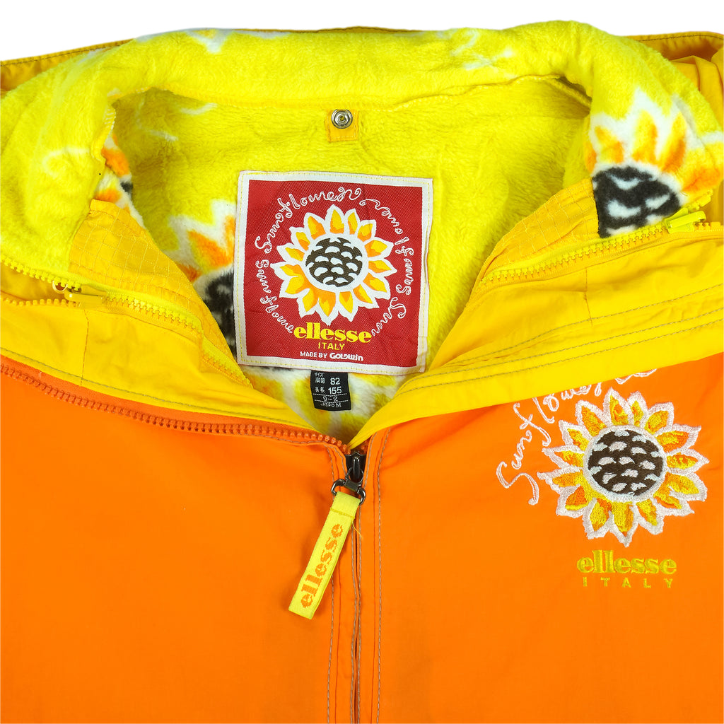 Ellesse - Orange & Yellow Sunflower Hooded Jacket Medium Vintage Retro