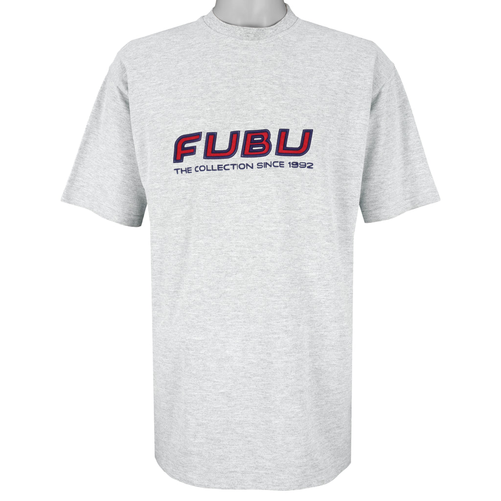 FUBU - Grey Embroidered T-Shirt 1990s XX-Large Vintage Retro