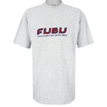 FUBU - Grey Embroidered T-Shirt 1990s X-Large